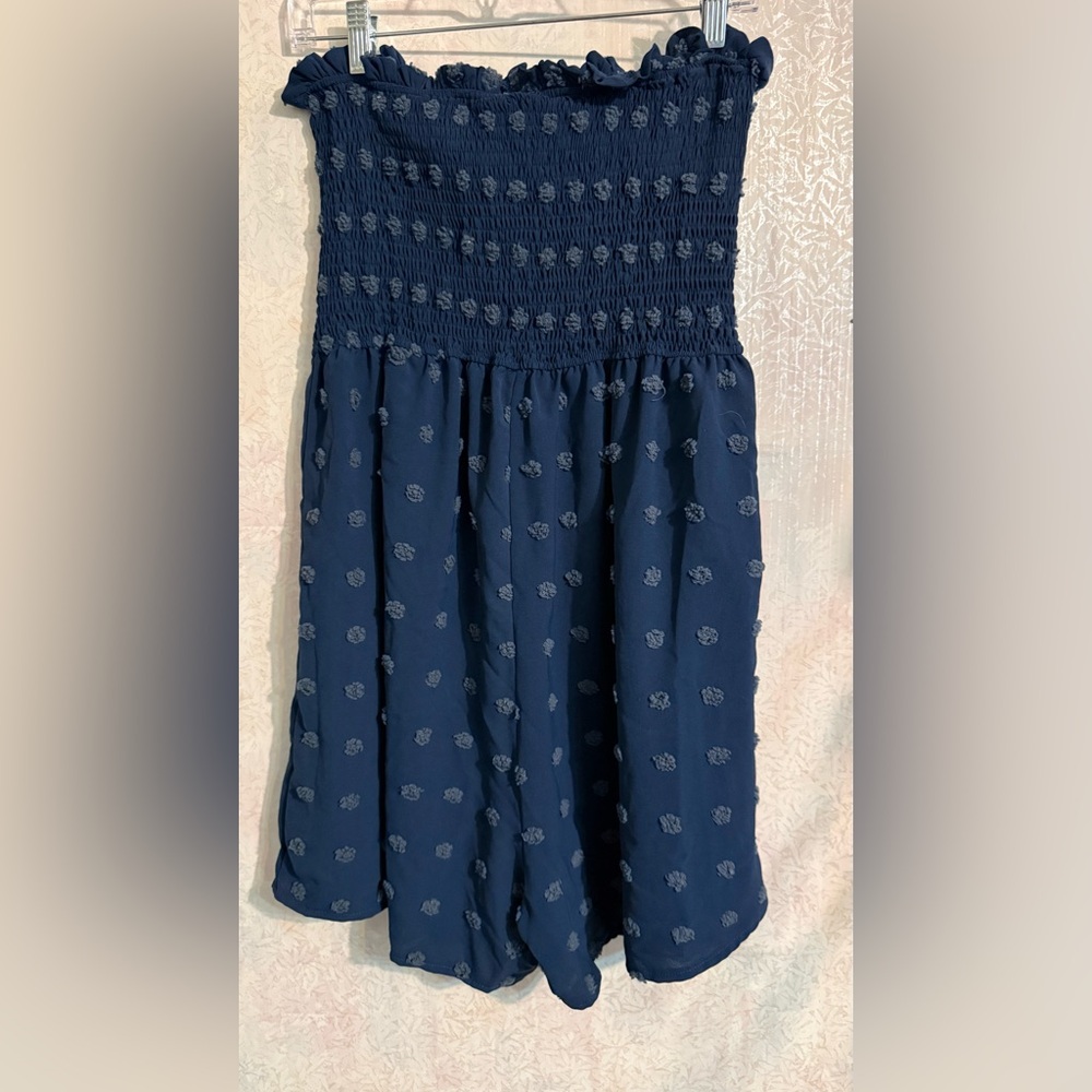 Source Unknown Navy Strapless Textured Smocked Bu… - image 4